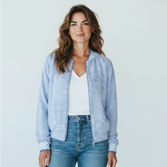 NWT Scotch & Soda Printed Seersucker Reversible Bomber Large - Picture 1 of 16